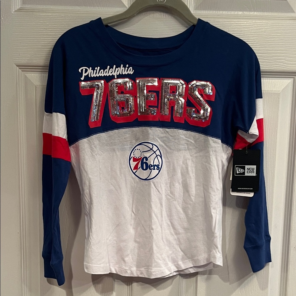 New Era Kids 76ers Gurls size 7/8 Long Sleeve Tee - Blue, White, Red